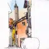 Stage carnet de voyage à Bologne, Italie. Aquarelle, dessin et croquis sur le vif