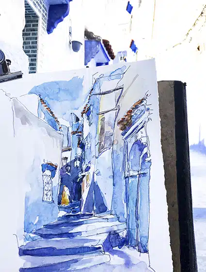 Stage Carnet de voyage à Chefchaouen, Maroc. Aquarelle et dessin