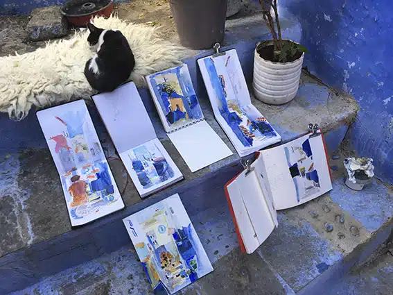 Stage Carnet de voyage à Chefchaouen, Maroc. Aquarelle et dessin