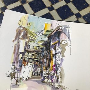 Stage carnet de voyage à Fès, Maroc, aquarelle et dessin