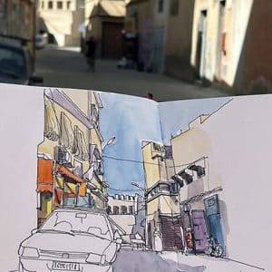 Stage carnet de voyage à Taroudant, Maroc, aquarelle et dessin
