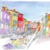 Stage carnet de voyage à Venise, Murano et Burano, Italie. Aquarelle, dessin et croquis sur le vif