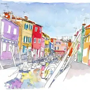 Stage carnet de voyage à Venise, Murano et Burano, Italie. Aquarelle, dessin et croquis sur le vif