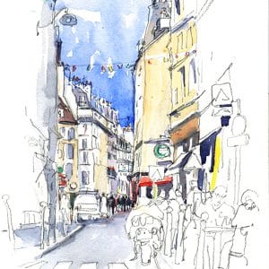 Stage de croquis urbain in situ à Paris, dessin et aquarelle sur le vif