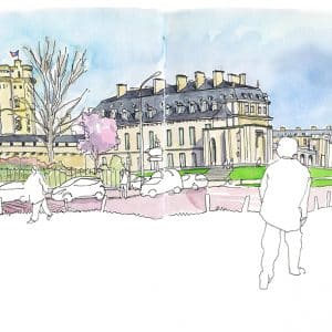 Stage de croquis urbain in situ à Paris, aquarelle et dessin sur le vif