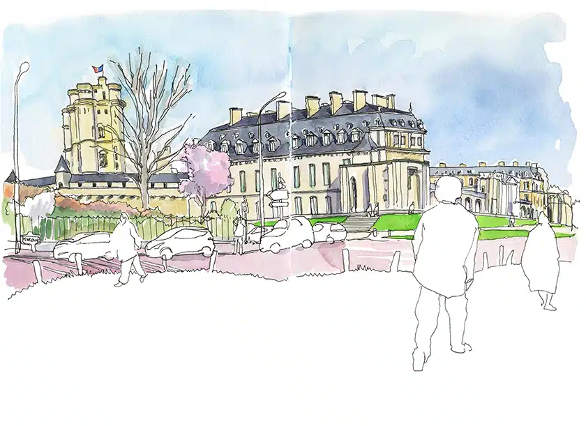 Stage de croquis urbain in situ à Paris, aquarelle et dessin sur le vif