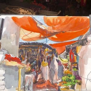 Stage carnet de voyage à Zanzibar, aqurelle, dessin, croquis sur le vif