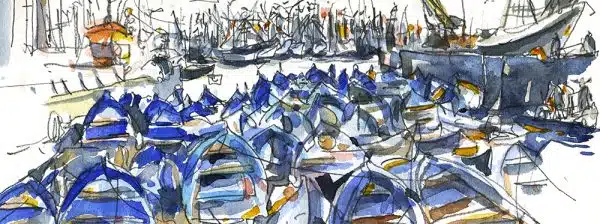Stage Carnet de voyage au Maroc, Essaouira. Aquarelle et dessin sur le vif
