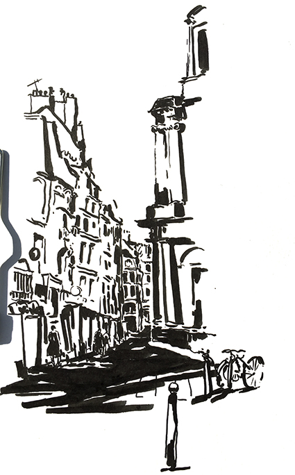 Stage de croquis urbain in situ à Paris, narration graphique, dessin et aquarelle sur le vif