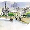 Stage de croquis urbain in situ à Paris, animer un monument avec style, Notre-Dame de Paris, dessin et aquarelle sur le vif