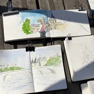 Stage de croquis urbain à Paris. Croquis et aquarelle sur le vif