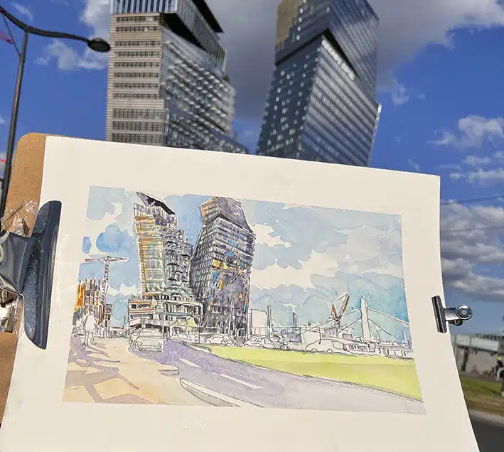 Stages de croquis urbain in situ à Paris, aquarelle urbaine