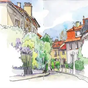 Stage de croquis urbain in situ à Paris, dessiner la campagne à Paris, dessin, aquarelle, croquis sur le vif