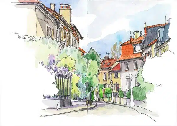 Stage de croquis urbain in situ à Paris, dessiner la campagne à Paris, dessin, aquarelle, croquis sur le vif