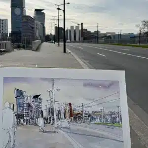 Stage de croquis urbain in situ à Paris, Pont national, dessin, aquarelle, croquis sur le vif
