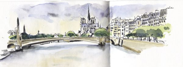 Stage de croquis urbain in situ à Paris, narration graphique, dessin et aquarelle sur le vif, la couleur en action