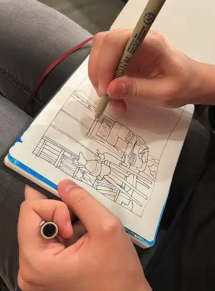 Training dessin, Carnet de voyage, croquis rapide sur le vif