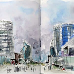 Stage de croquis urbain in situ à Paris, aquarelle et dessin sur le vif